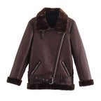 Women's Fashion Fur Integrated Leather Coat Top