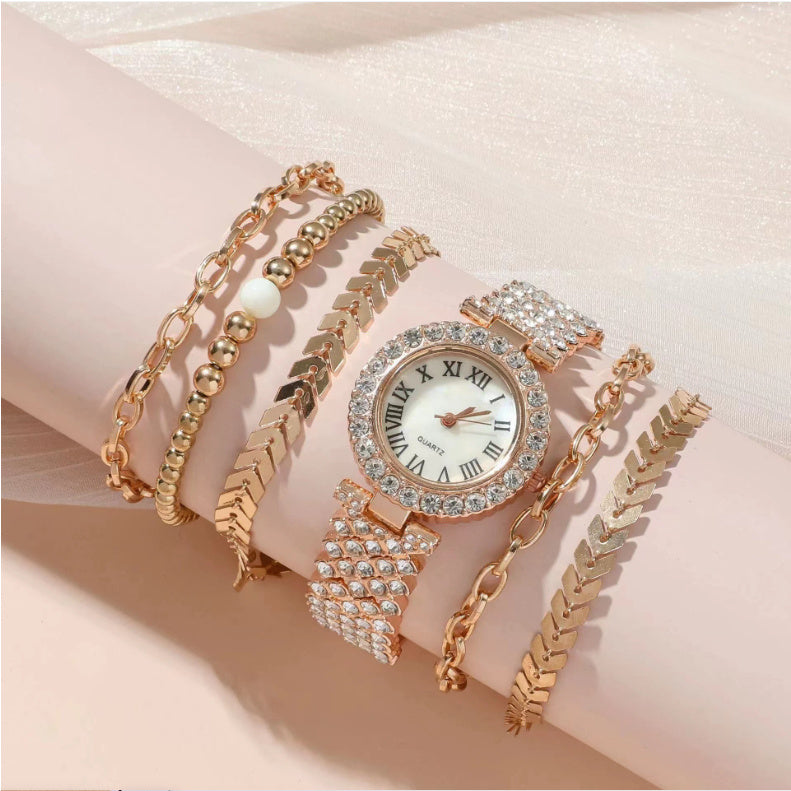 Diamond Women's Bracelet Watch Luxury Fashion Gift Box Watch Bracelet Six-piece Set