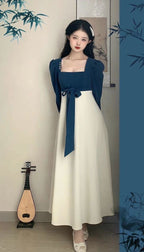 National Style New Chinese Style Spring And Autumn French Retro Elegant Slim Square Collar High Waist Skirt