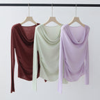 Tencel Blended Silk Long Sleeve Swing Collar Design High-grade Blouse