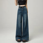 Dark Blue Narrow Version Korean Simple High Waist Loose Small Mop Wide Leg Pants