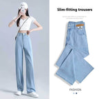Light Color Lyocell Jeans Women's Summer Thin Wide-leg Pants