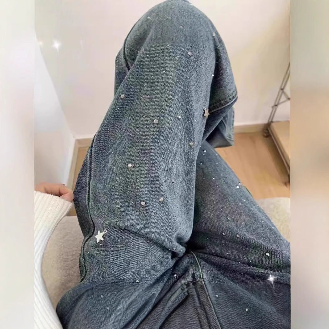 Light Blue Narrow Wide Leg Jeans Straight Spring