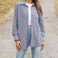 Printed Plaid Lapel Loose Long-sleeve Shirt Plaid Shirt