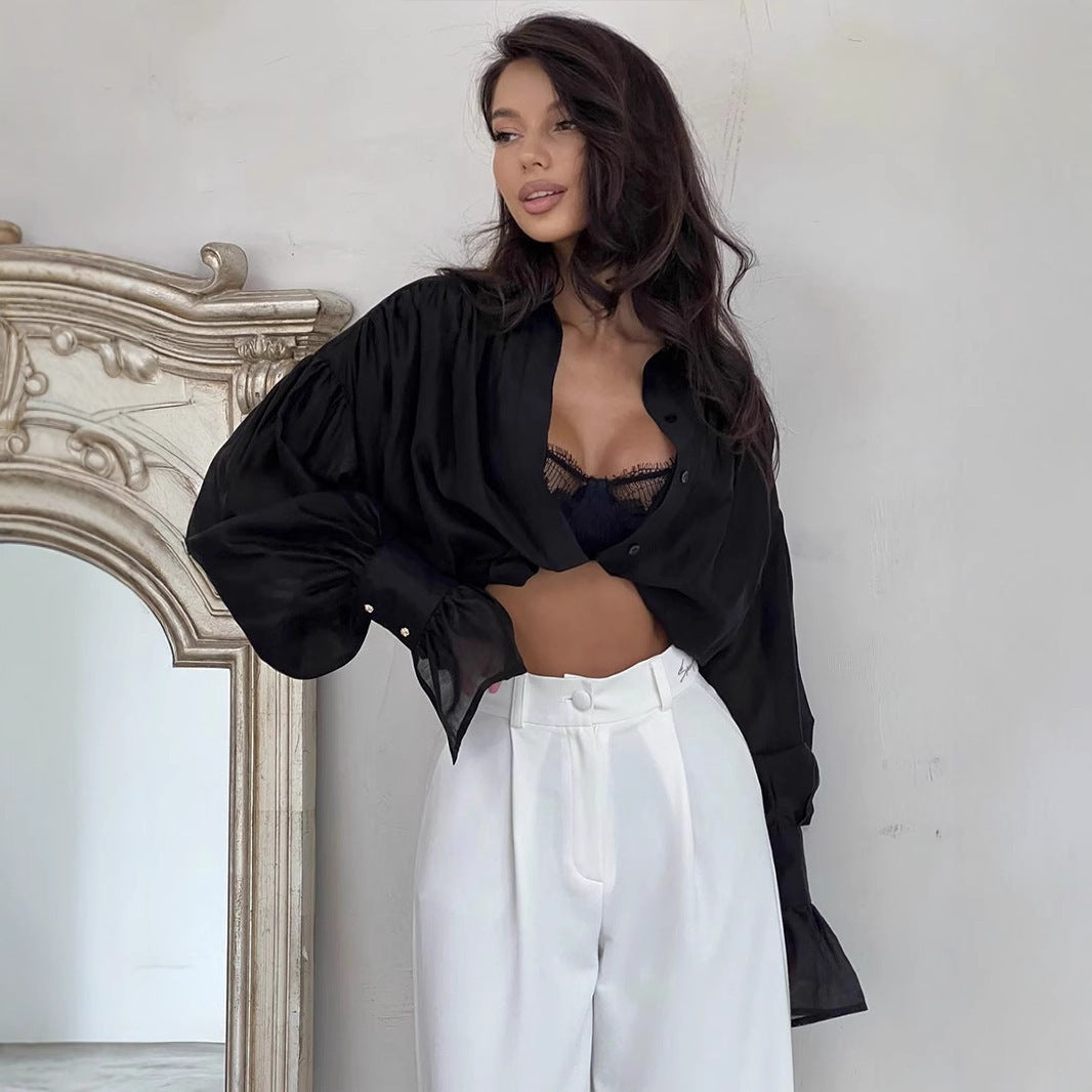 French Women's Lantern Long Sleeve Casual Top