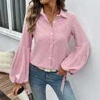 Striped Stitching Elegant Shirt For Women