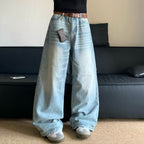 Retro Washed Worn Jeans Men's Loose Straight Wide-leg Pants