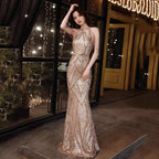 Beaded Sequined Banquet Long Halter Set Diamond Queen Fishtail Evening Gown