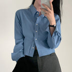 Waist-tight Slimming And Short Long-sleeved Shirt Women's Lapel Shirt